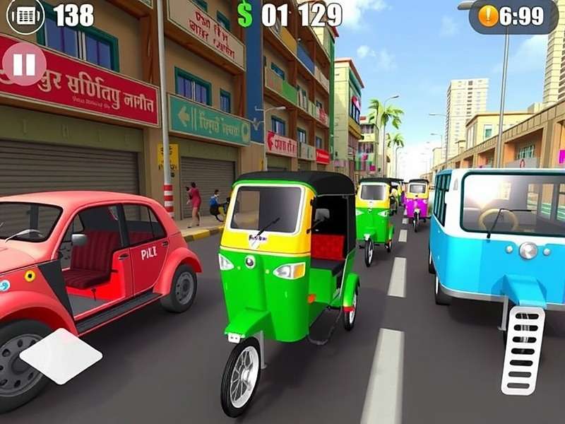 Rickshaw Hero India Main Gameplay Screenshot showing a rickshaw in a busy Indian street