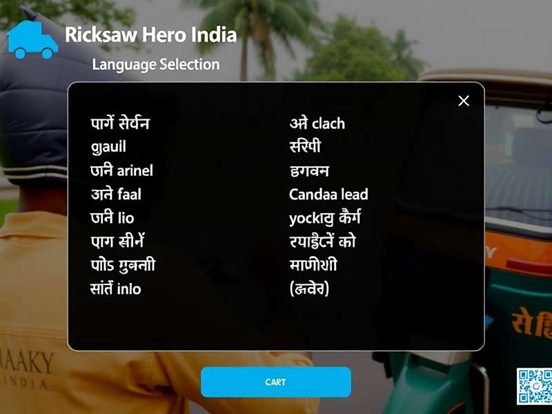 Rickshaw Hero India Language Selection Screen showing various Indian languages